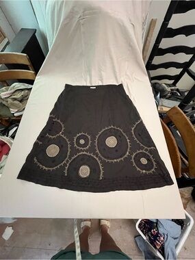 Chico's Black Midi Skirt with Circular Embroidery